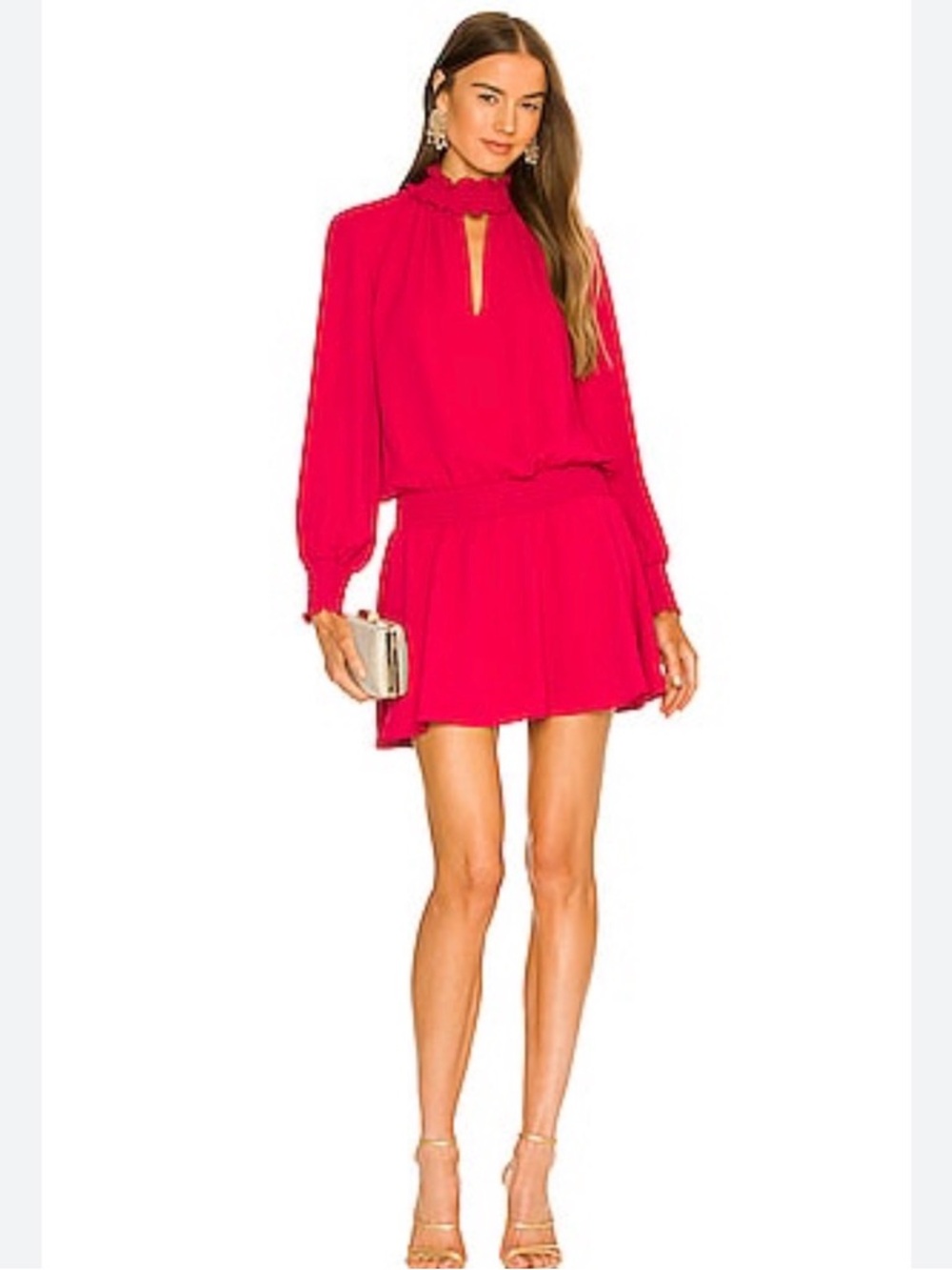 Amanda Uprichard Hot Pink Keyhole Ruffle-Neck Mini Dress